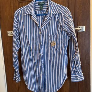 Lauren Ralph Lauren Blue and White Striped Dress Shirt